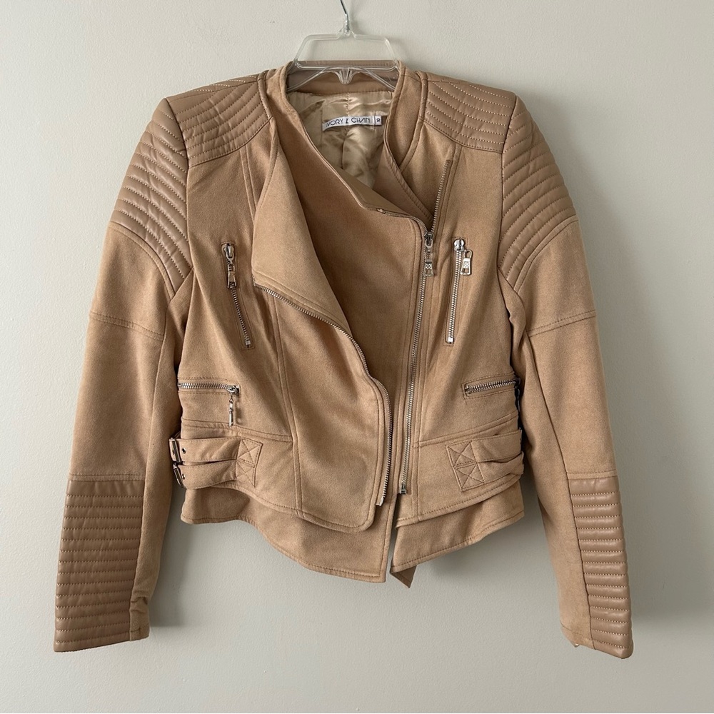 Ivory & Chain Faux Suede Moto Jacket